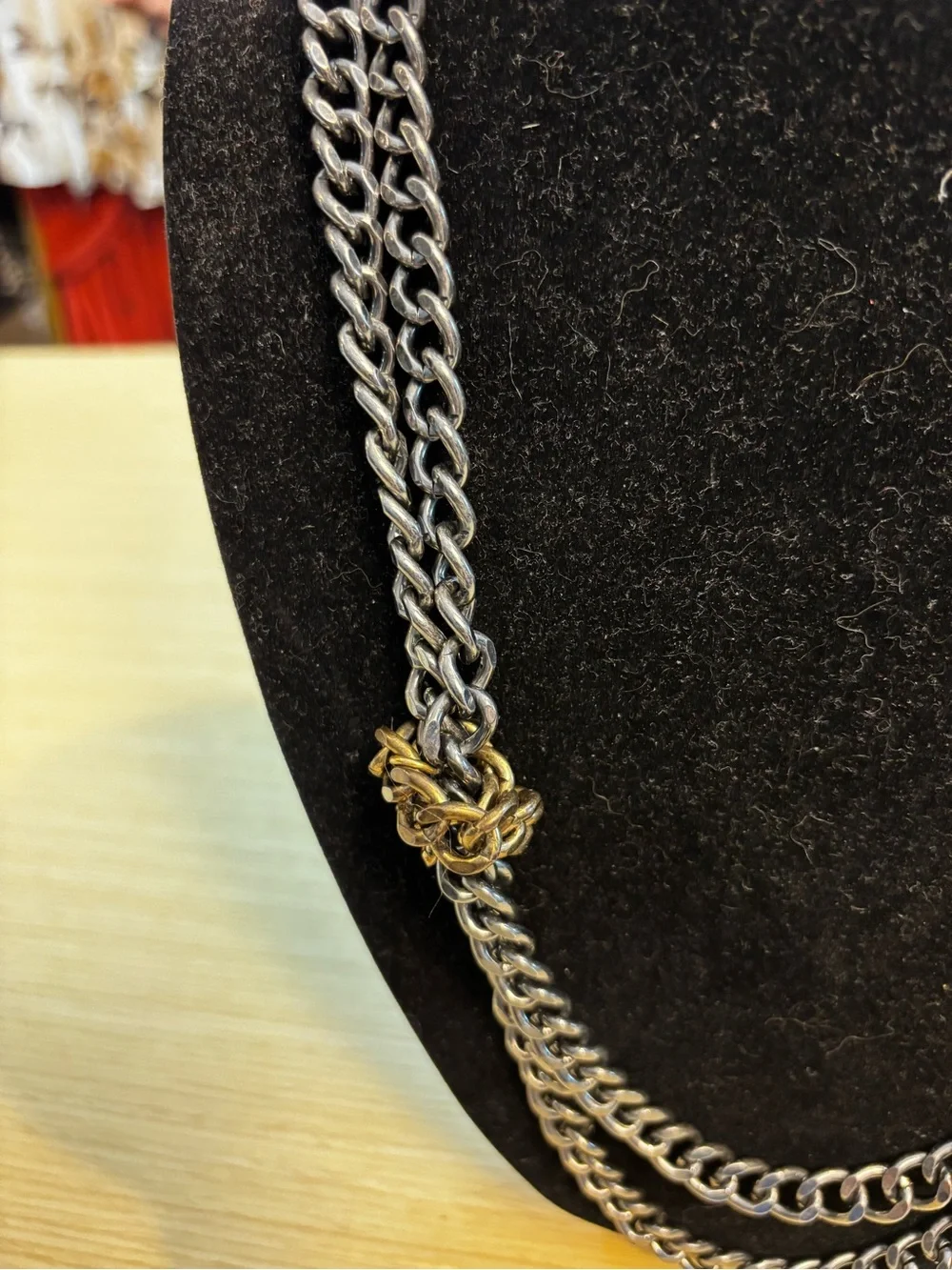 J. Crew Two Tone Knotted Double Strand Chain Necklace Gunmetal Gold Curb Link